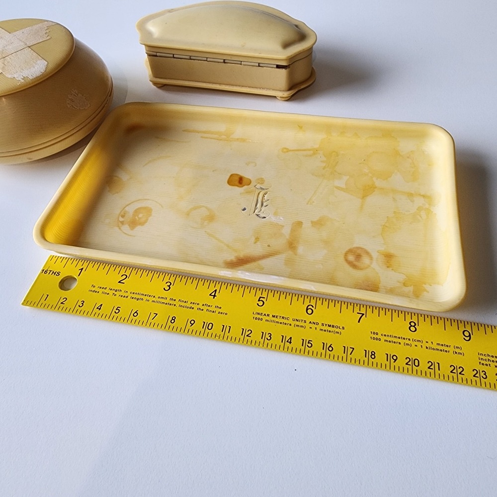 Vintage Celluloid French Ivory Jewelry Box Ring Holder Tray Vanity Set 1930s UK - Picture 14 of 16